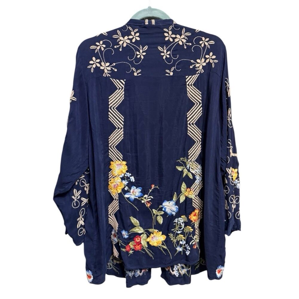 Johnny Was Luca Multi Embroidered Long Sleeve Button Front Tunic Blouse Women L - Picture 7 of 9